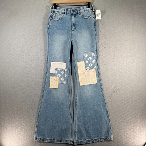 Wrangler Denim - Wrangler X Billabong Extra Flare Jeans Womens 27 Blue Lightwash Patchwork Collab